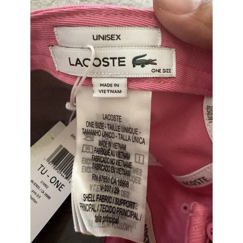 NWT Lacoste Unisex Pink Logo Cotton Twill Cap